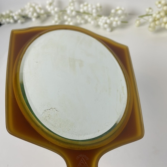 Vanity Mirror 13” Long Yellow Cream Black Celluloid Art Deco - Picture 6 of 10